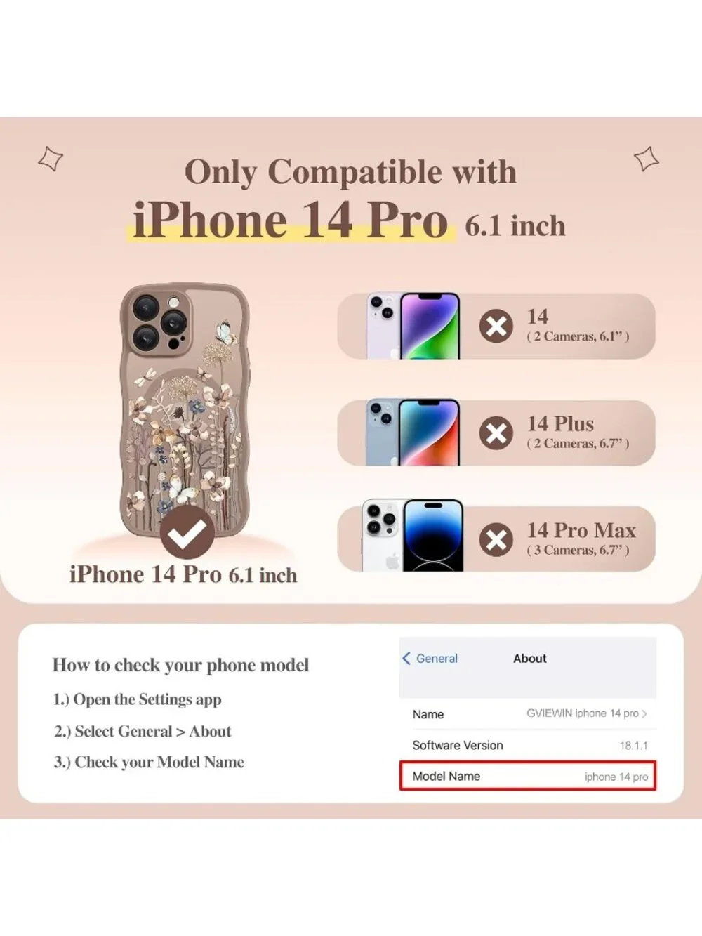 iPhone 14 Pro Autumnflit/Brown Compatible with MagSafe Floral Translucent Case